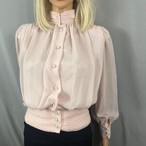 VTG Richard Warren Neiman Marcus Blouse Top Womens 4 Pink Regency Core Victorian